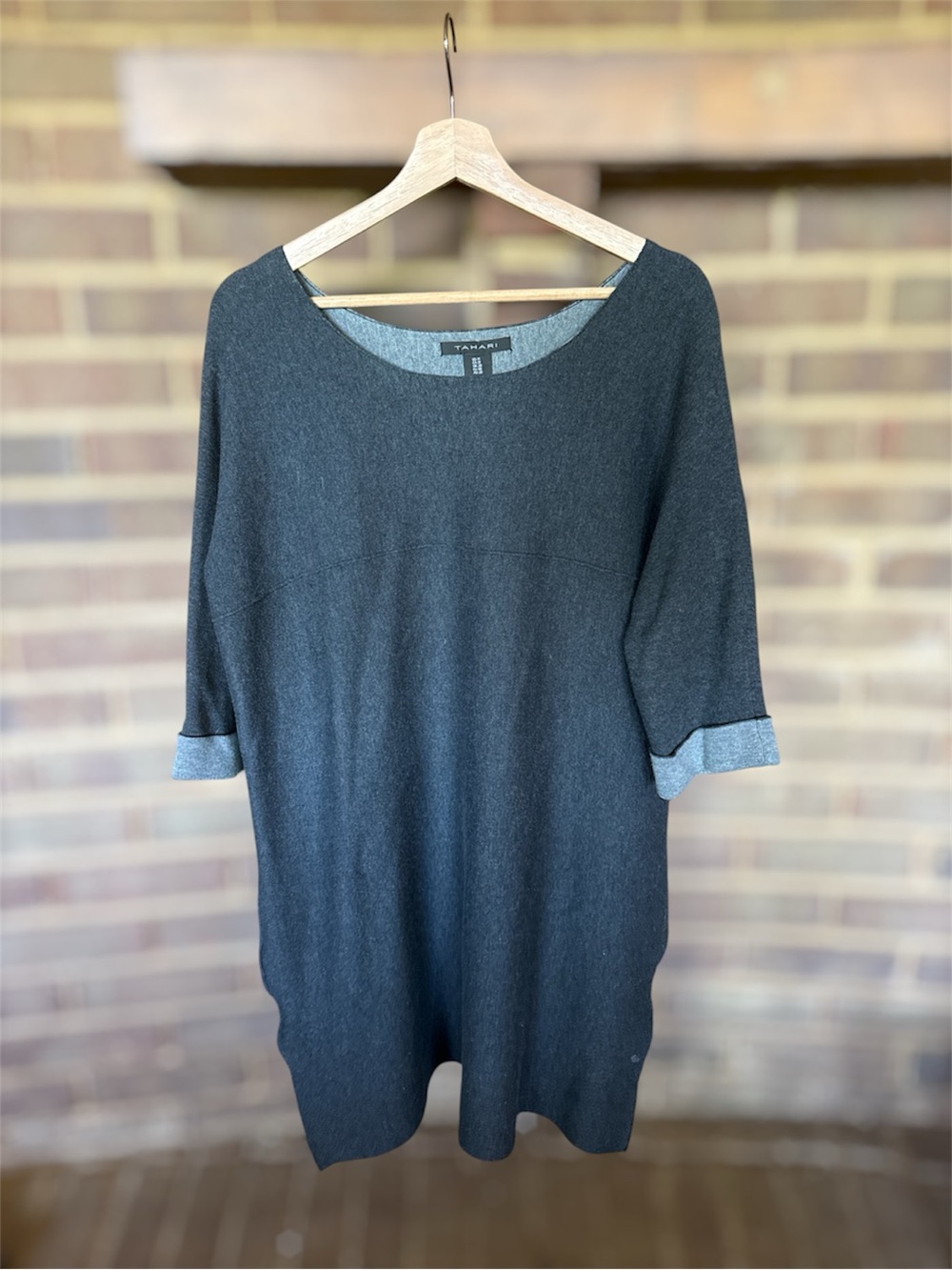 Tahari Dark Charcoal Knit Scoop-Neck Sweater Dress. Looks great with leggings!